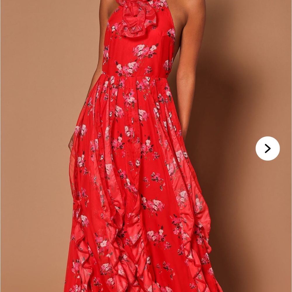 NWOT FASHION NOVA Floral Red Halter Dress - size M